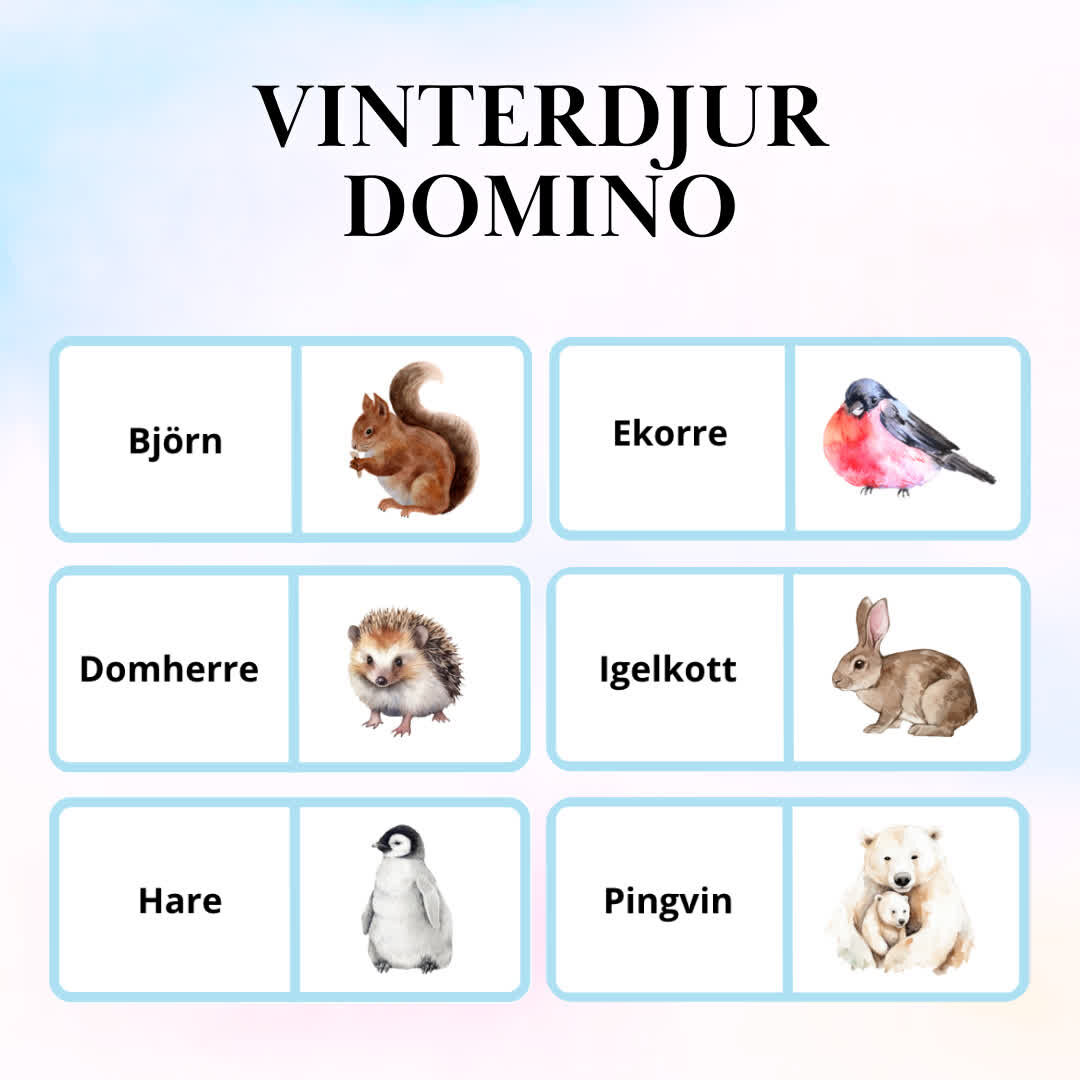 Upptäck den magiska världen av vinterdjur genom vårt interaktiva och pedagogiska spel, Vinterdjursdomino! Eleverna tar sig an spännande utmaningar där de tränar helordsläsning och ljudning samtidigt som de utvecklar sin problemslösningsförmåga. Genom en mix av roliga aktiviteter och lärorika moment blir varje spelomgång en inspirerande inlärningsresa. Låt lärandet om vinterdjur bli till ett äventyr för alla elever!
